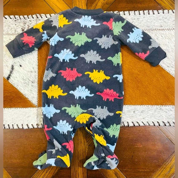 Newborn Fleece Pajamas Grey with Dinosaurs - Picture 2 of 3